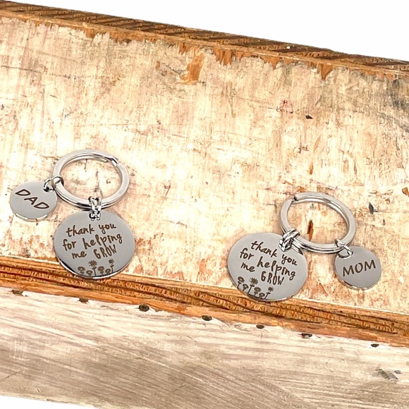 Thank You For Helping Me Grow Dad Key Chain Silver - Picture 5 of 6